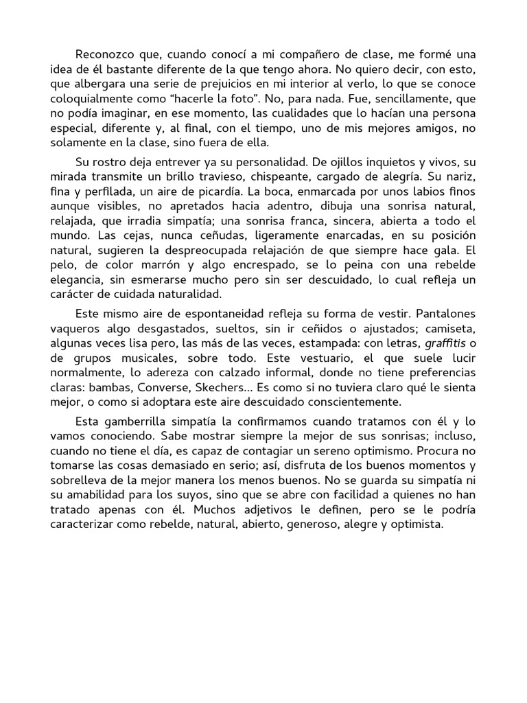 Ejemplo de Descripción de Un Compañero de Clase PDF