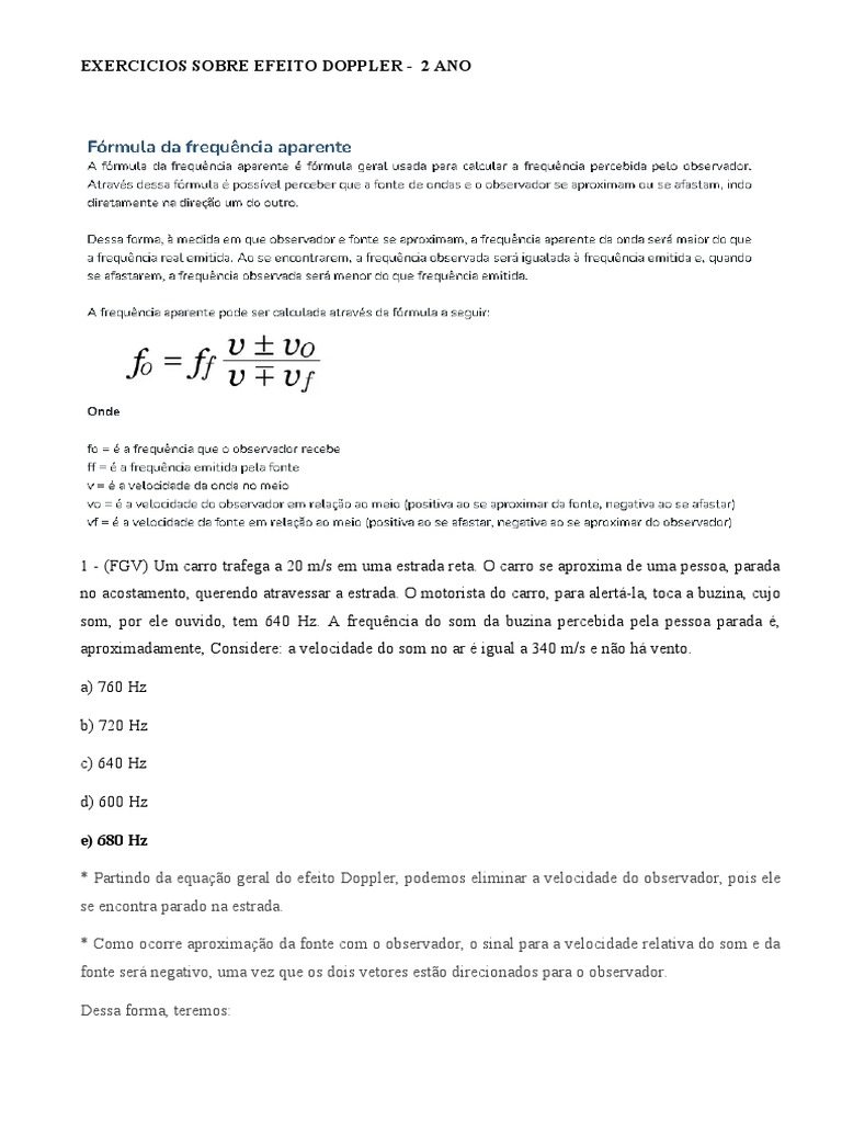 Efeito Doppler em exercícios sobre aproximação e afastamento de fontes ...