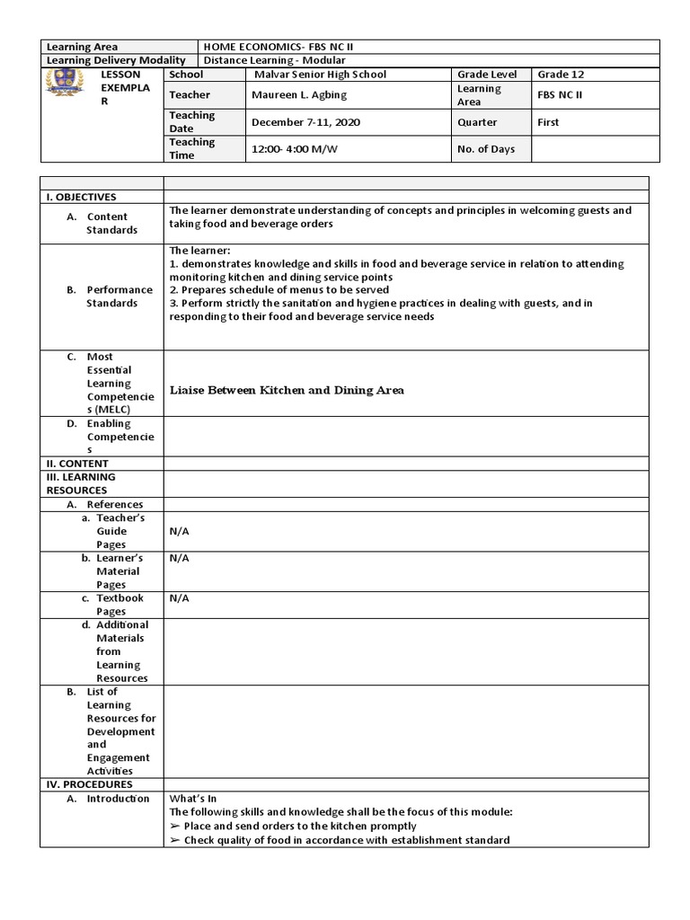 Liaise Between Kitchen and Dining Area PDF Restaurants Learning