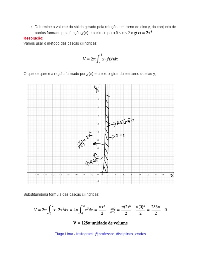 Volume De Sólido De Revolução Exercício Resolvido Pdf