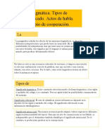 La Pragmática. Tipos de Significado. Actos de Habla. Principio de Cooperación. Teoría de La Cortesía.