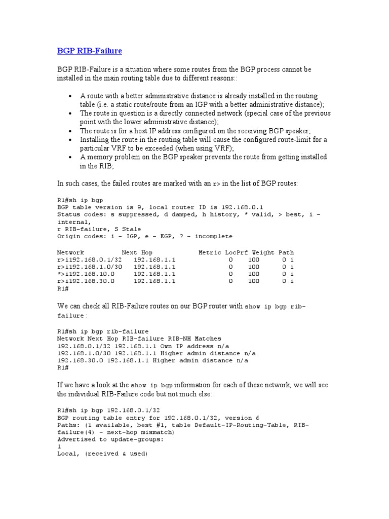 BGP Rib Failure PDF Routing Networking Standards