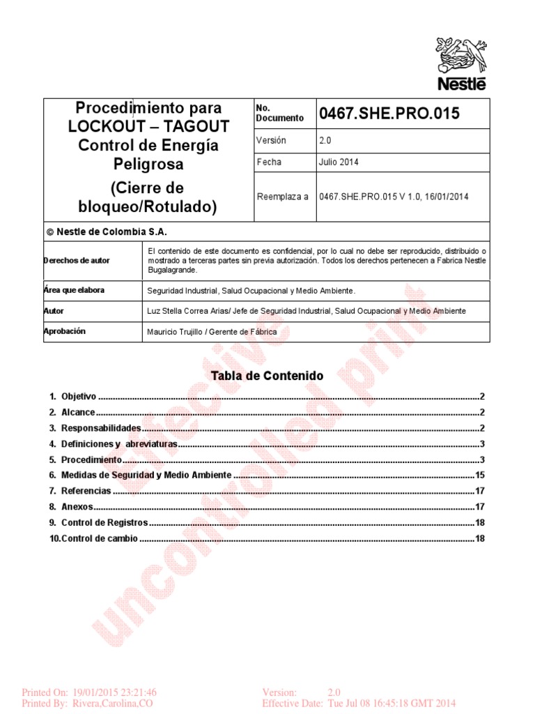 0467.she - Pro.015 Procedimiento para Lockout - Tagout Control de ...