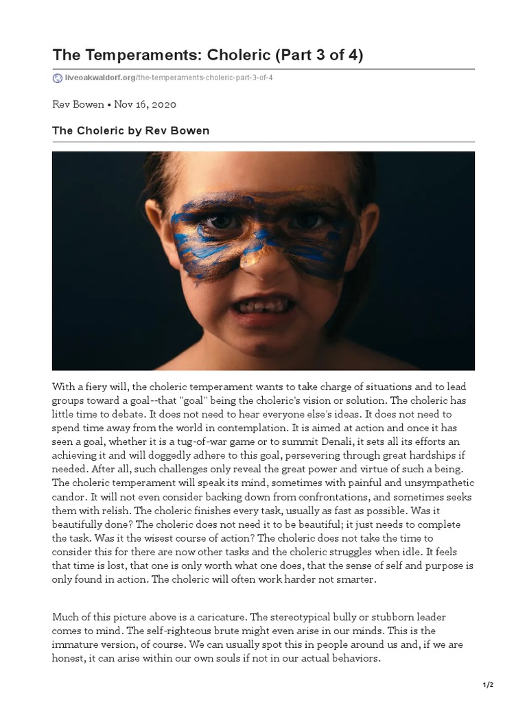 Understanding the Choleric Temperament | PDF | Human Nature | Psychology