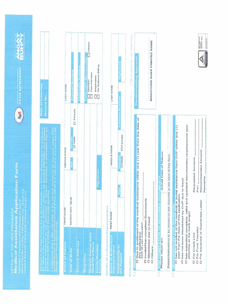 OVP Medical Assistance Application Form 2021 PDF