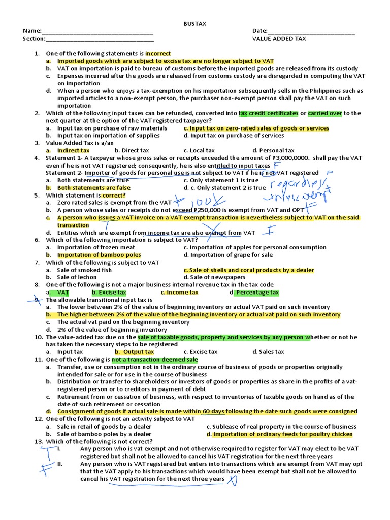 Value Added Tax Practice Pdf Value Added Tax Receipt