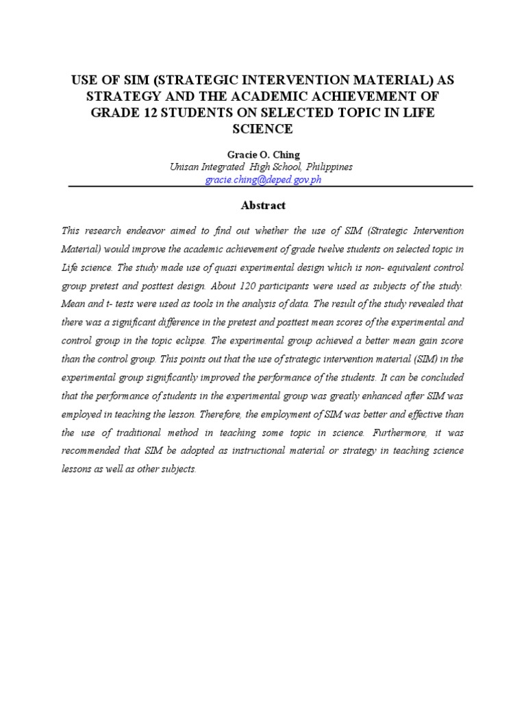 Impact of SIM on Grade 12 Life Science Scores | PDF | P Value ...