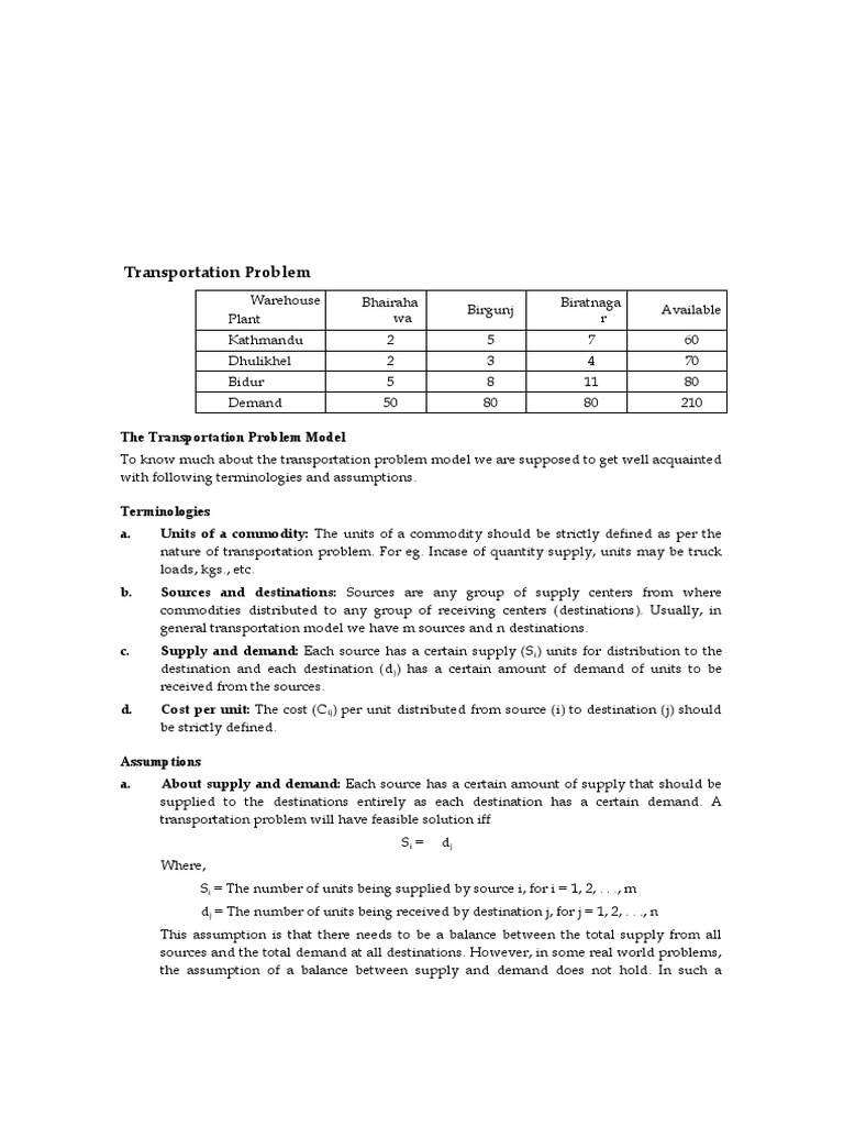 Transportation Problem | PDF | Linear Programming | Mathematical ...