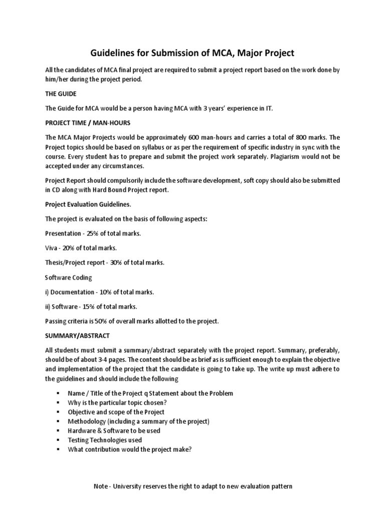 MCA Major Project Submission Guidelines | PDF | Thesis | System