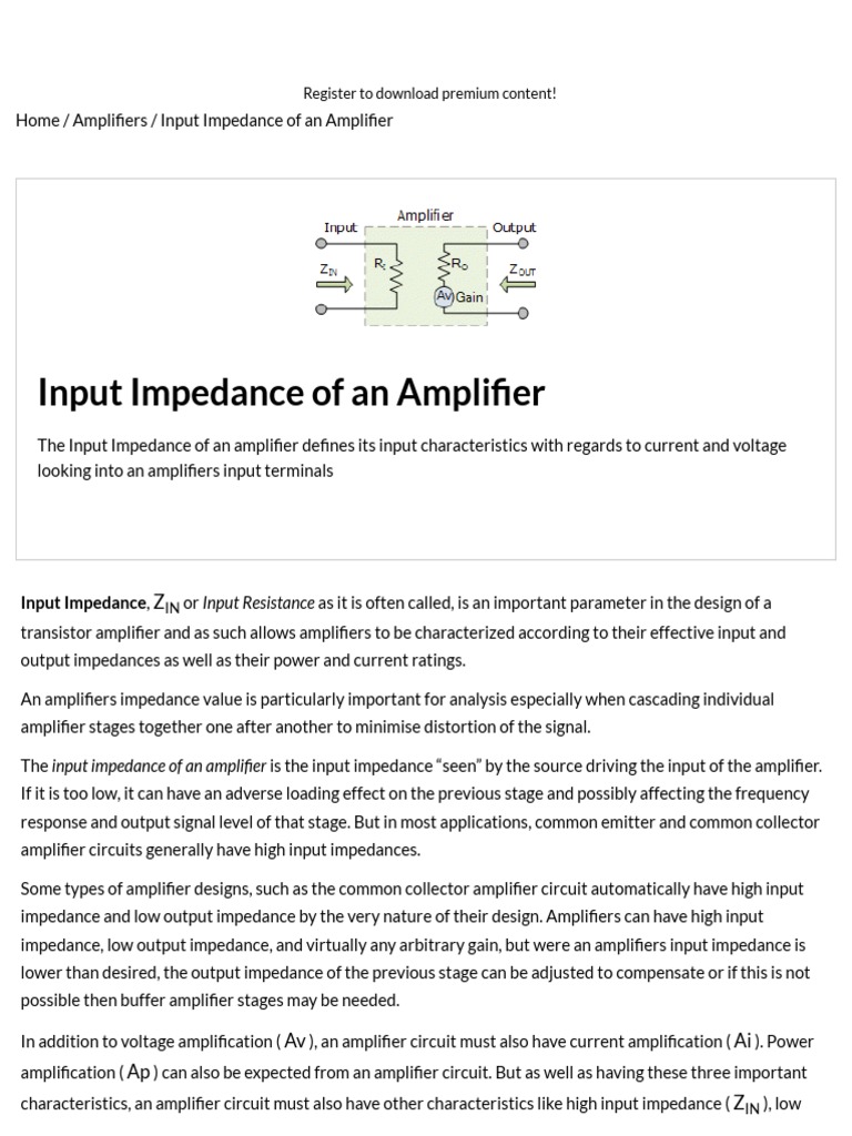 Input Impedance in Amplifier Design | PDF | Electrical Impedance ...
