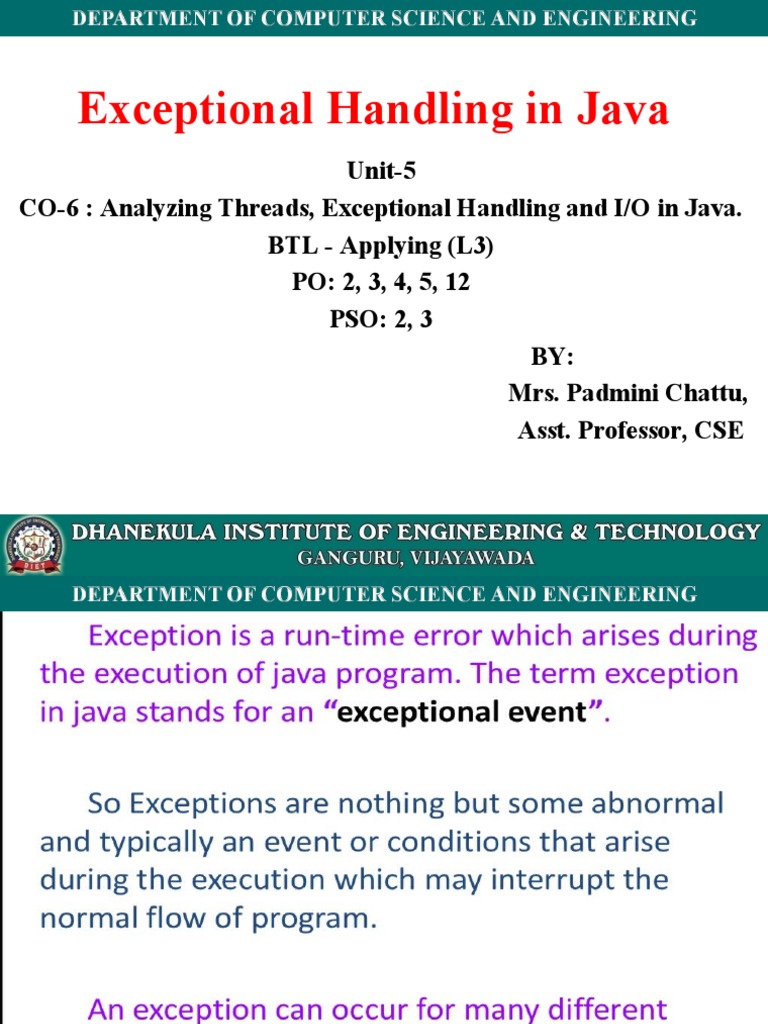 Exceptional Handling In Java Examples