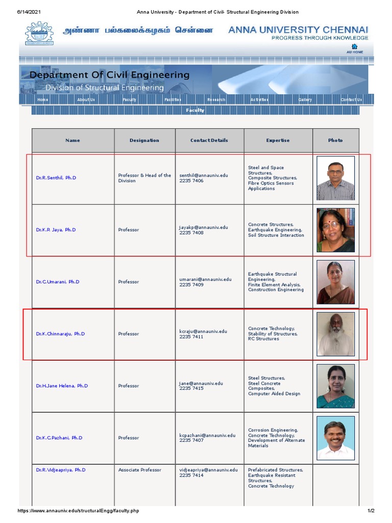 Anna University - Department of Civil - Structural Engineering Division ...