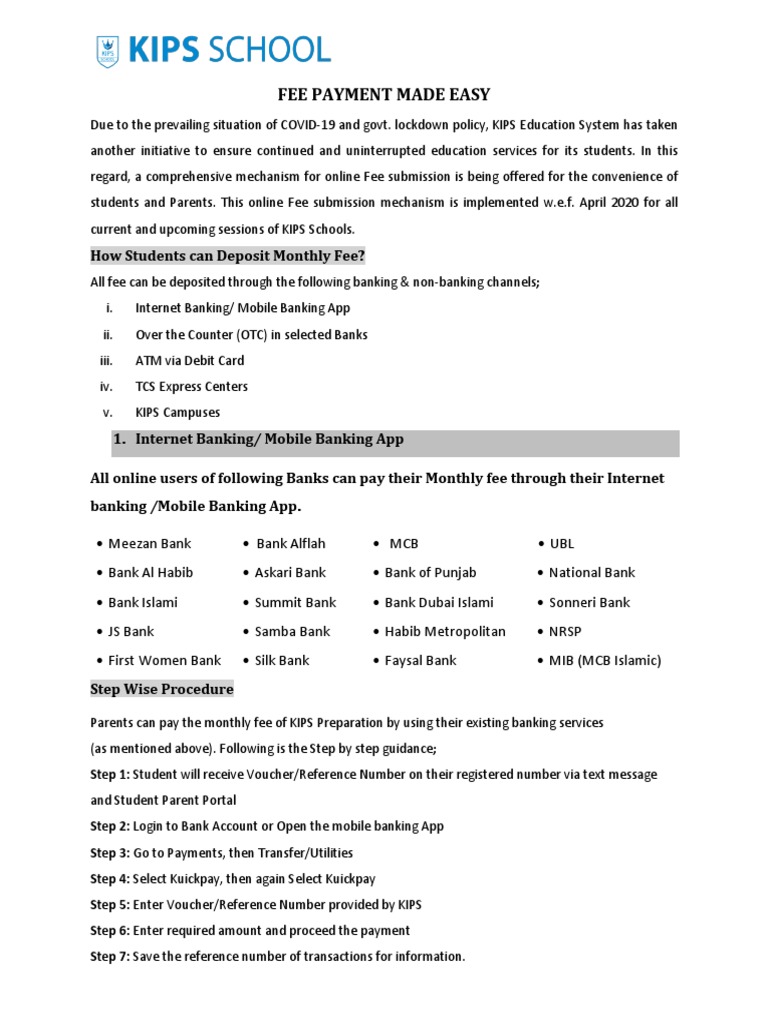 KIPS Online Fee Payment Guide | PDF | Financial Transaction | Automated ...