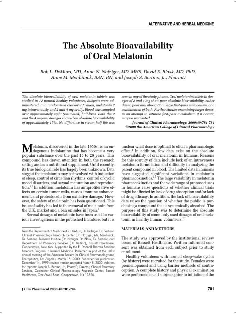 Bioavaibility Melatonin 00912700022009422 | PDF | Bioavailability ...