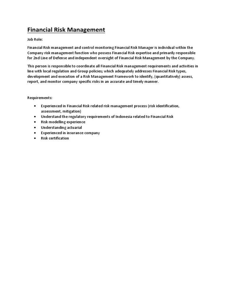 Financial Risk Management Job Vacancy | PDF