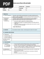 Daily Lesson Plan in PE and Health: School Grade Level Grade 12 Learning Area Hope 4 Semester 2 Quarter 4 Week 1