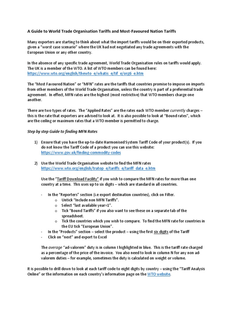 WTO Tariffs and MFN Rates Guide | PDF | Most Favoured Nation | World ...