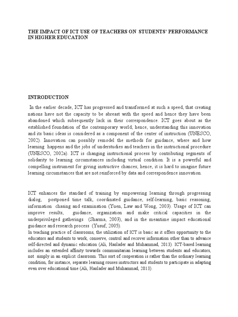 The Impact Of Ict Use Of Teachers On Student S Performa In Higher