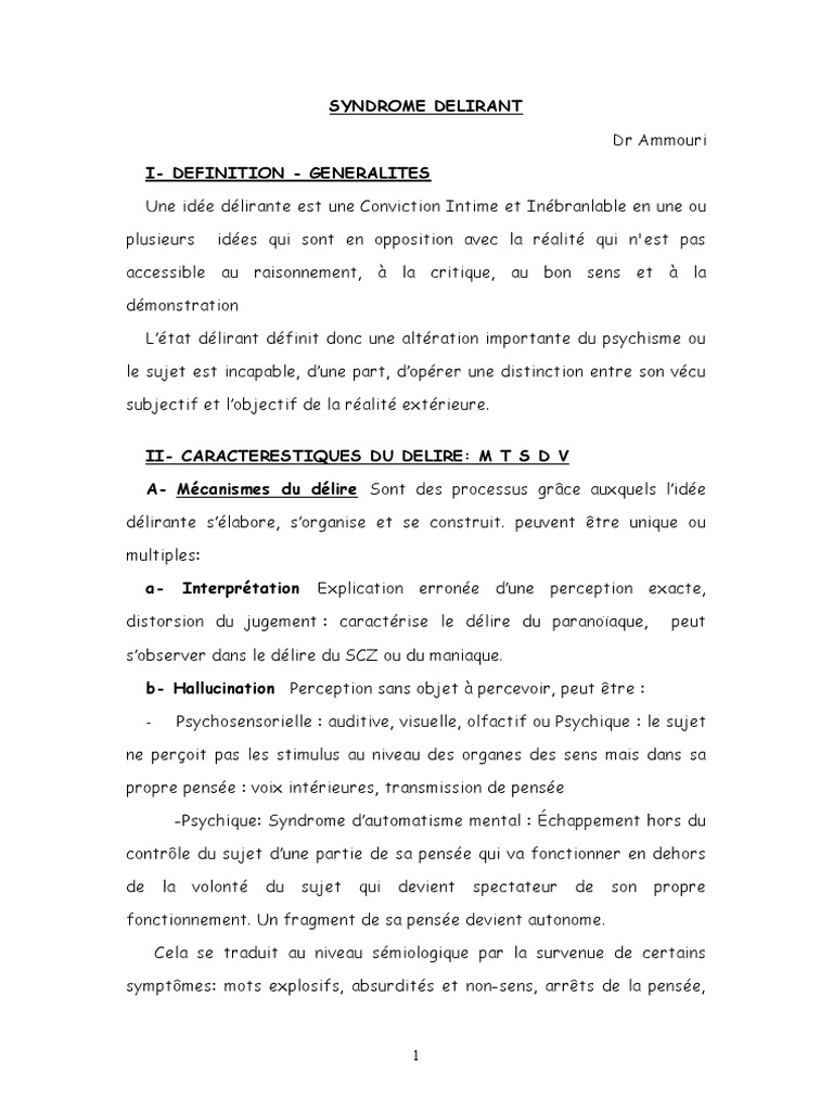 Comprendre le Syndrome Délirant | PDF | Délire | Paranoïa