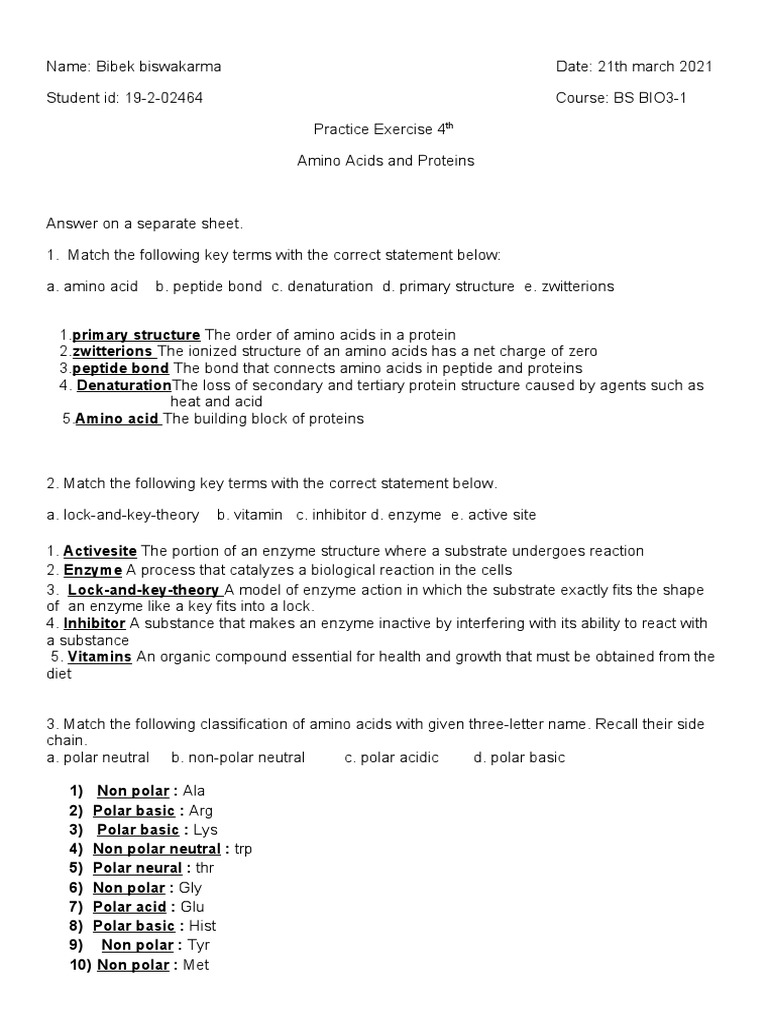 Biomolecules Exercise 4 PDF Amino Acid Enzyme