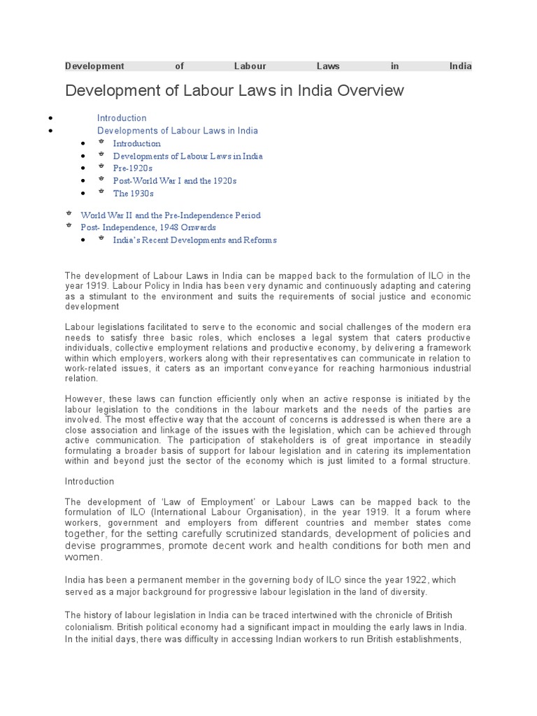 Development of Labour Laws in India | PDF | Labour Law | Trade Union