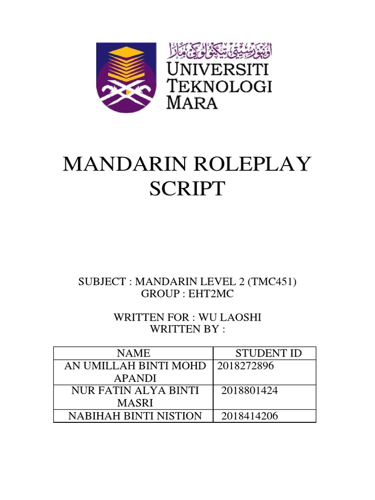 Mandarin Role Play Script Sem4 | PDF