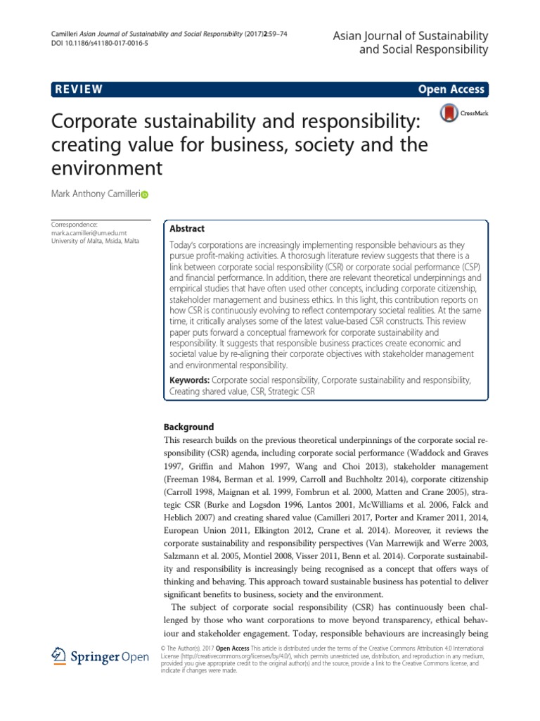 Corporate Sustainability and Responsibil | PDF | Corporate Social ...