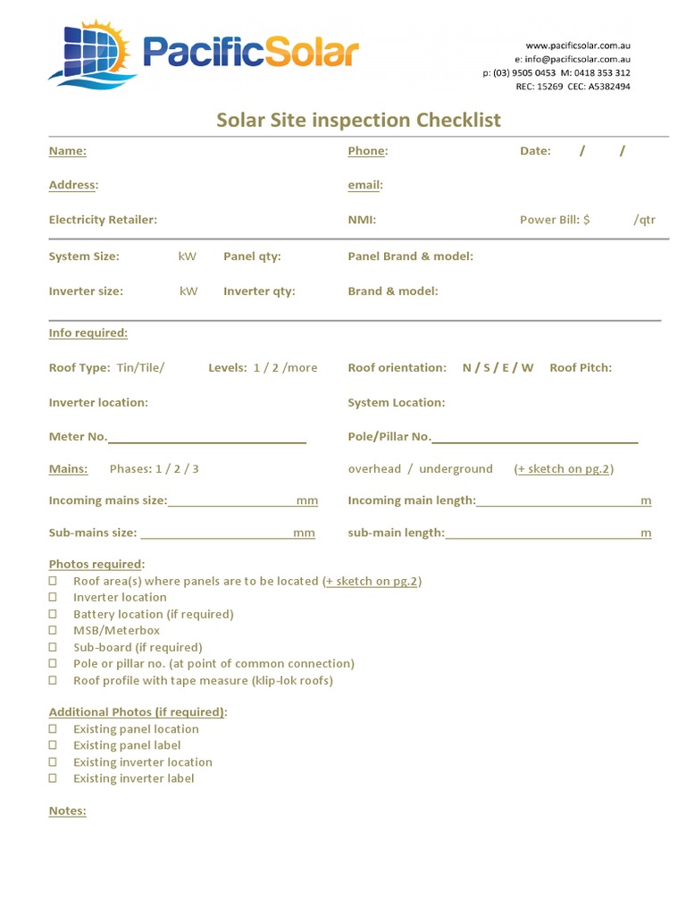 Solar Site Inspection Checklist | PDF