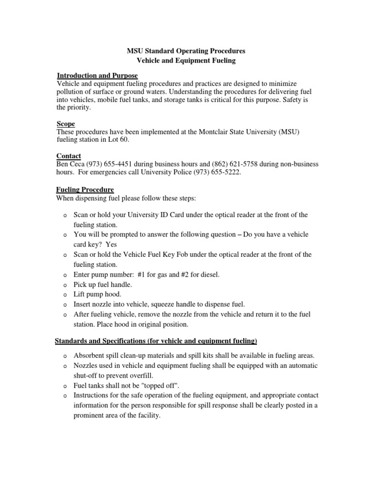 Fueling SOP 2015 | PDF | Vehicles | Filling Station