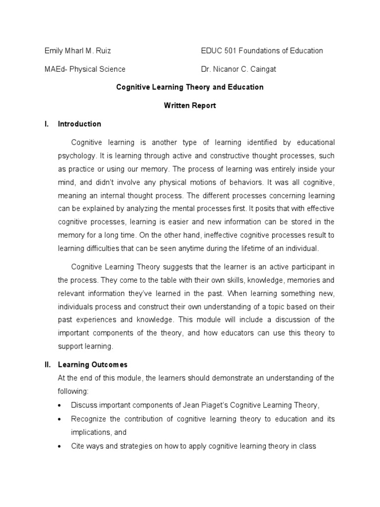 Cognitive Learning for Educators | PDF | Schema (Psychology ...