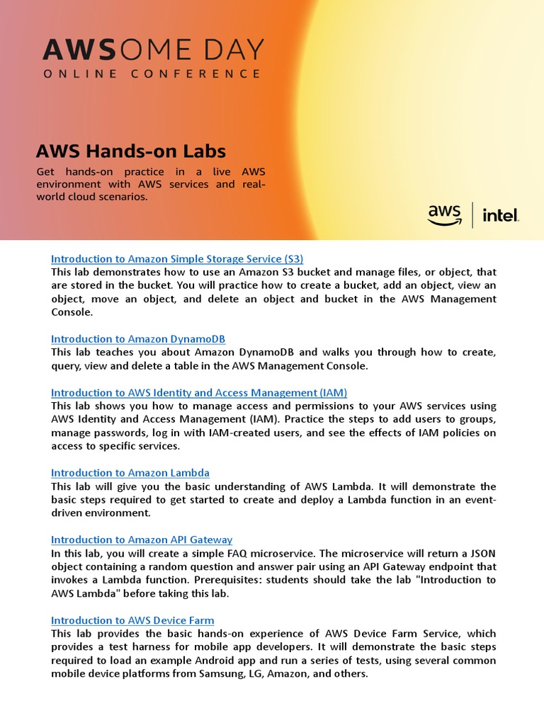 AWS Hands-on Labs for Cloud Skills | PDF | Amazon Web Services | Software