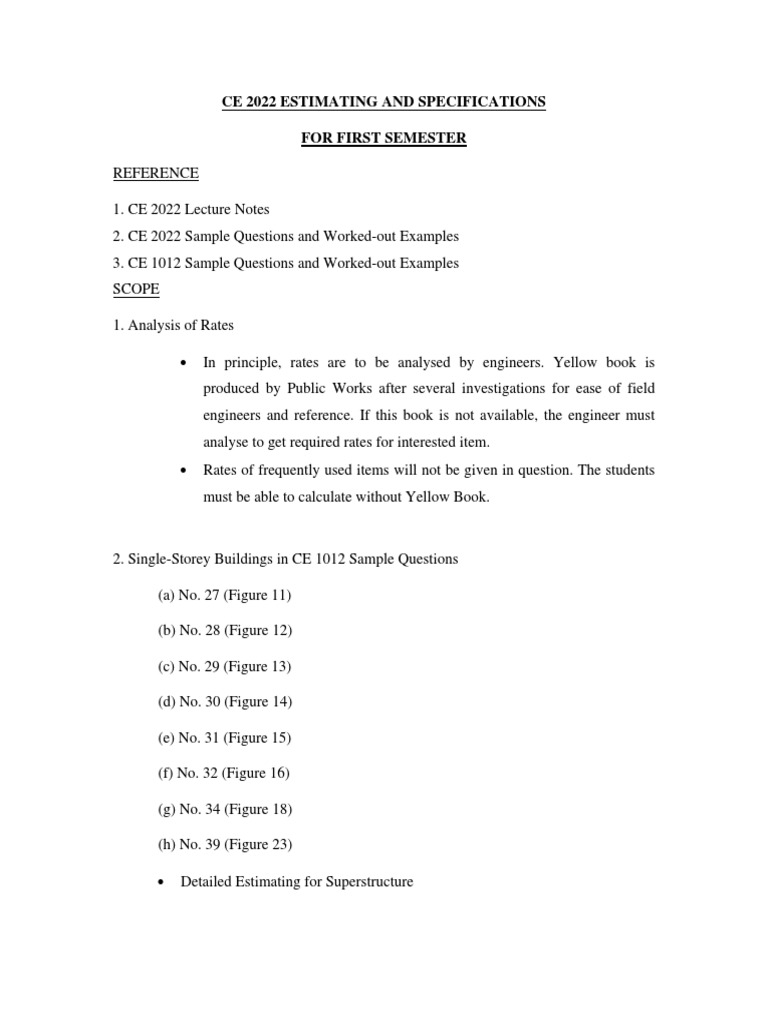 CE 2022 Estimating Specifications Guide | PDF | Window | Masonry