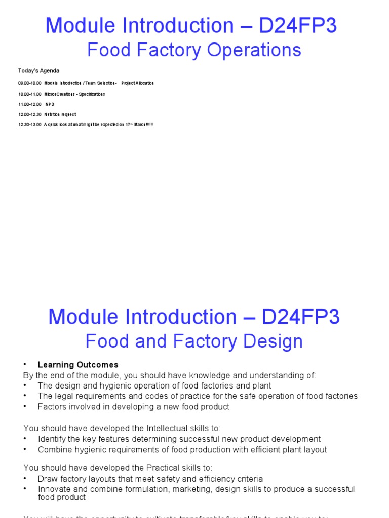 Food Factory Operations: Module Introduction - D24FP3 | PDF | Foods ...