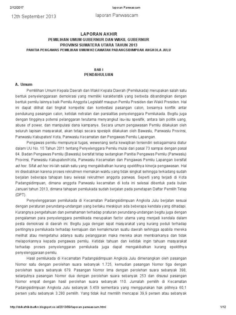 Laporan Panwascam CONTOH | PDF