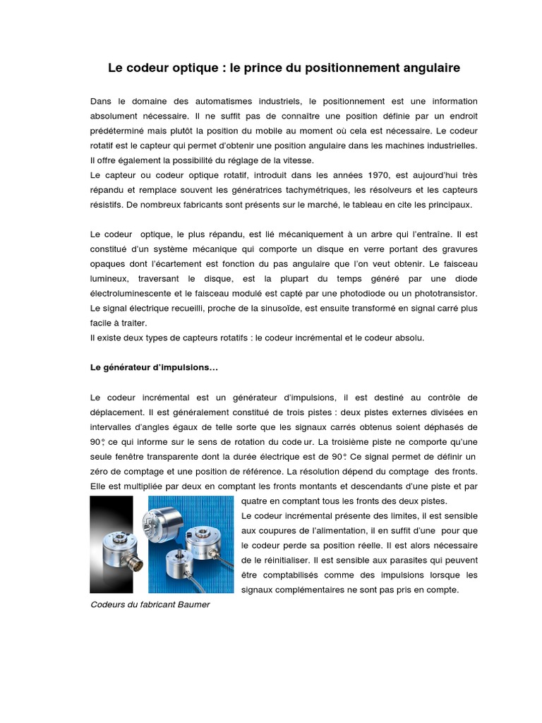 Codeurs optiques : fonctionnement et choix | PDF | Capteur ...