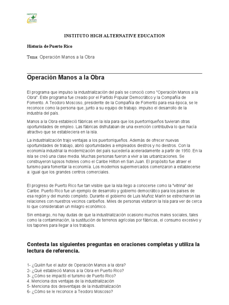 Tema Operación Manos A La Obra PDF