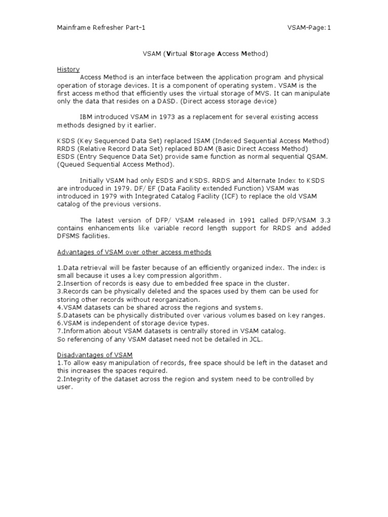 VSAM Overview: History, Advantages, and Structure | PDF | Information ...
