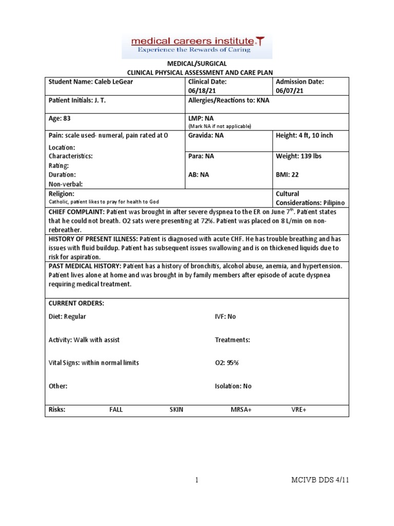 MedSurg Careplan 041311 Reformatted | PDF | Blood Pressure | Heart Failure
