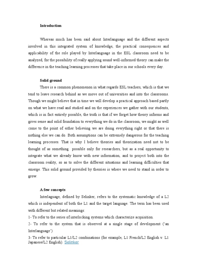 Understanding Interlanguage in ESL Teaching | PDF | Second Language ...