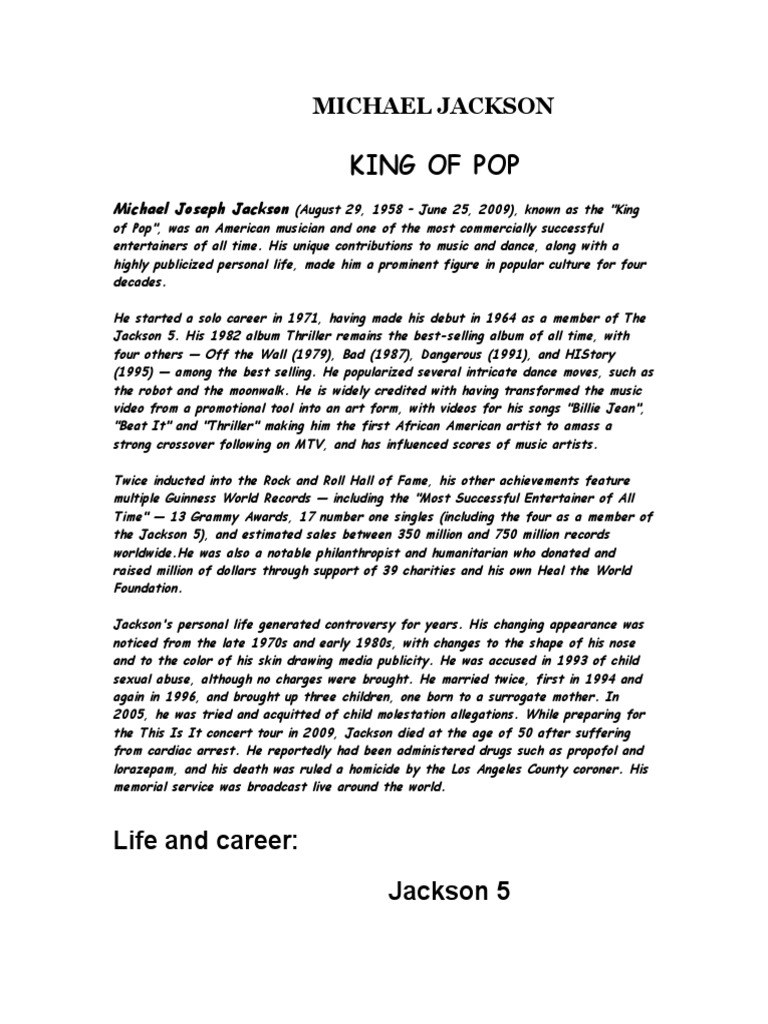 Michael Jackson - Biography | PDF | Motown | Soul Music