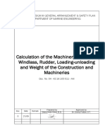 Calculation of The Machinery of Anchor, Windlass, Rudder, Loading-Unloading and Weight of The Construction and Machineries