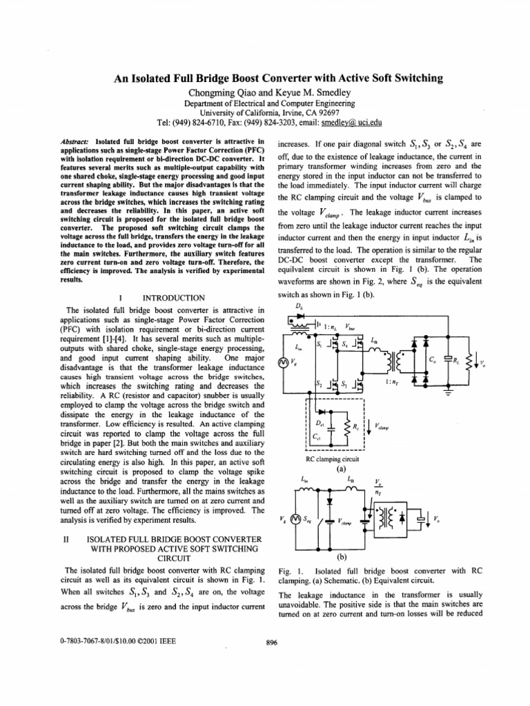 An Isolated Bridge Boost Converter With Active Soft Switching | PDF ...