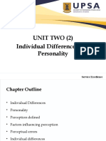 Unit Two (2) Individual Differences and Personality: Service Excellence