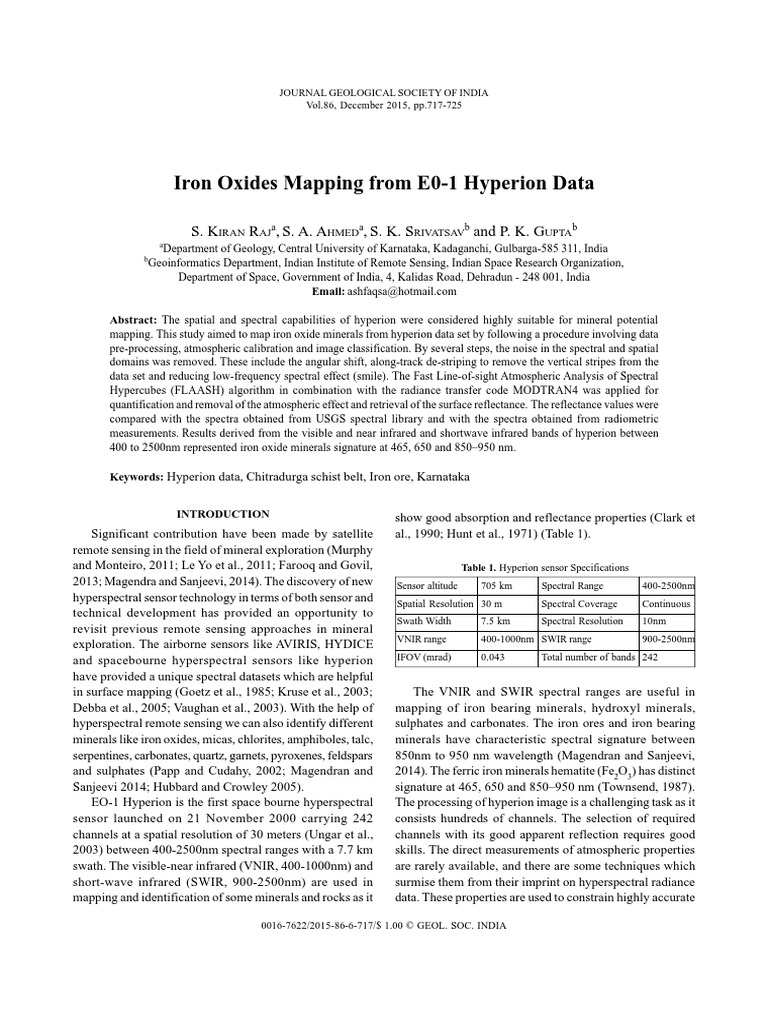 Hyperion Data For Iron Oxide Mapping | PDF | Remote Sensing | Spectrum