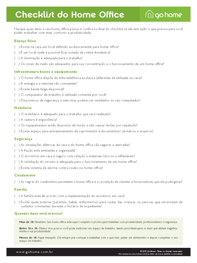 Bonus - Checklist HOME OFFICE. | PDF | Informática | Computação e ...