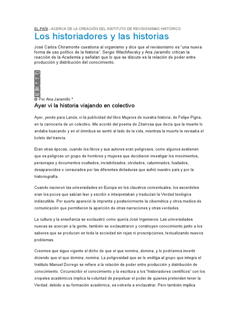 Debate sobre el Revisionismo Histórico | PDF | Historiografía ...