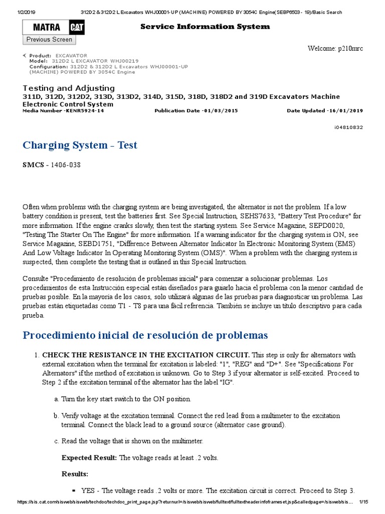 Alternator Testing Procedures for Excavators | PDF | Voltage ...