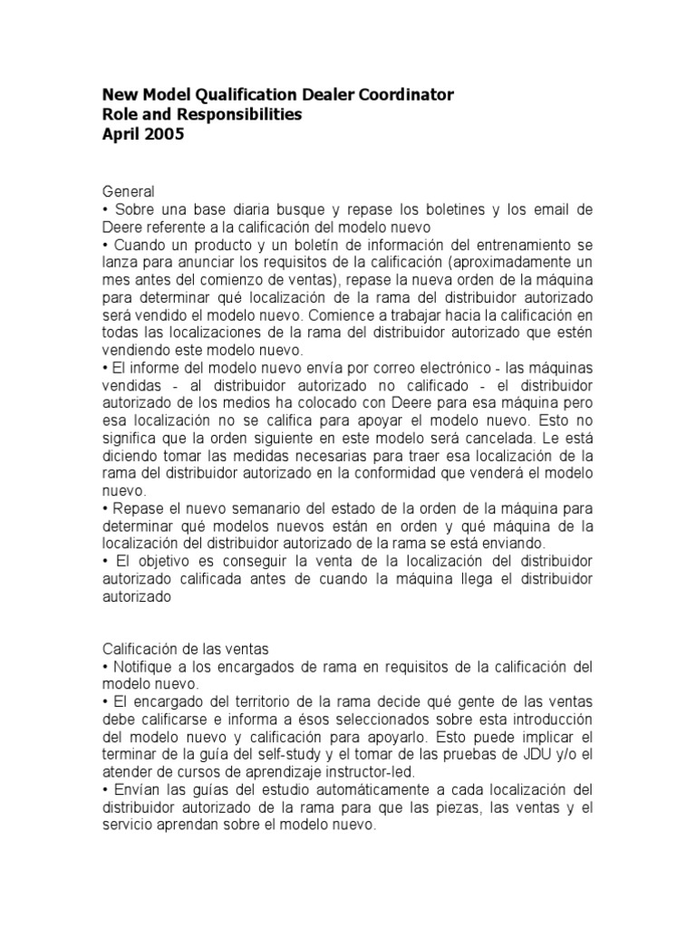 New Model Qualification Dealer Coordinator Esp | PDF | Science ...