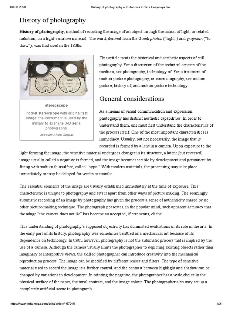 History of Photography Britannica Online Encyclopedia PDF Imaging