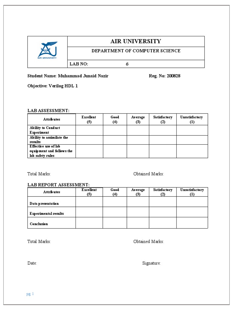 Lab 6 Verilog HDL | PDF